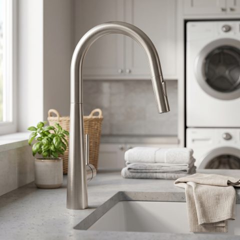 Modern Cone-Base Pull-Out Mixer - Brushed Nickel - Image 3