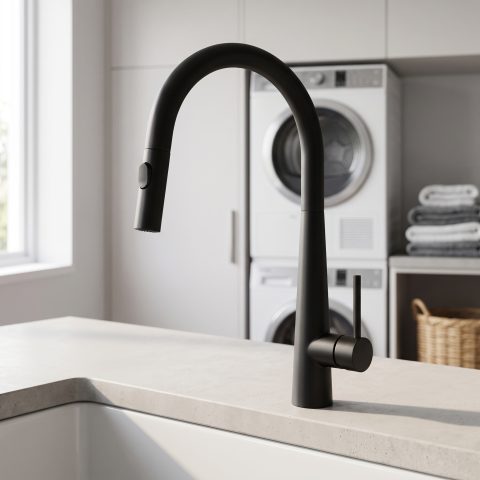 Modern Cone-Base Pull-Out Kitchen Mixer - Matte Black - Image 3