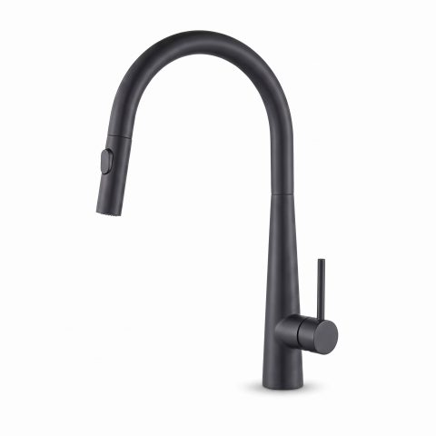 Modern Cone-Base Pull-Out Kitchen Mixer - Matte Black - Image 1