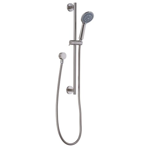 Rondo Round Slide Shower Rail Kit with Inlet Elbow - Brushed Nickel - Image 1