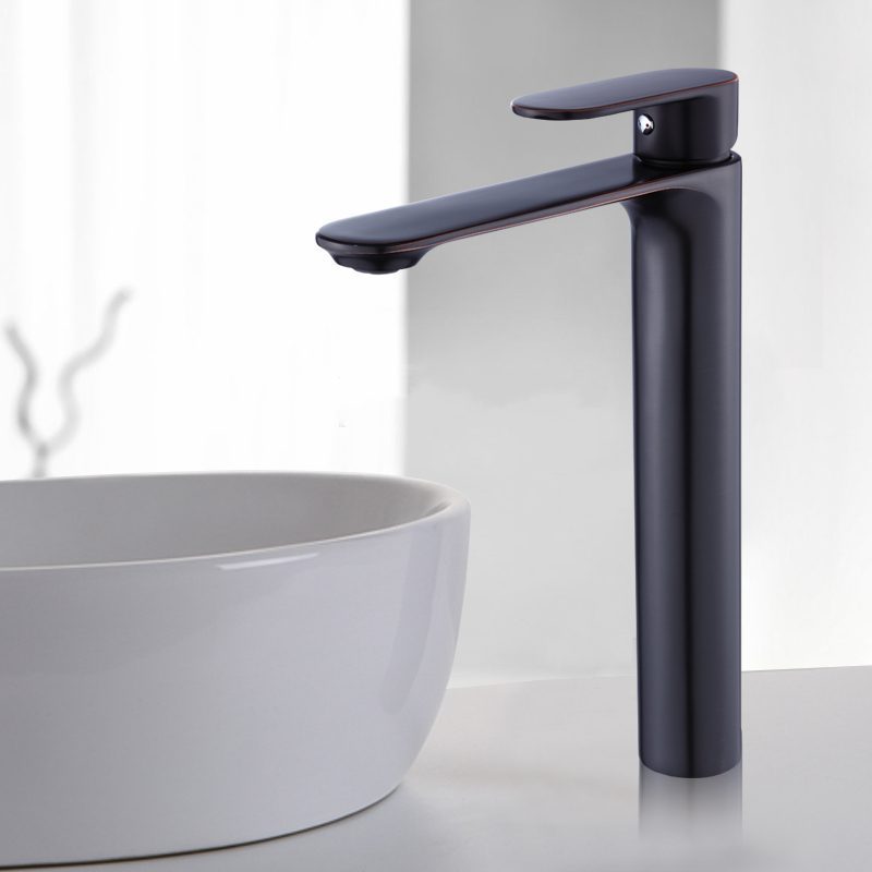 tall black square and round tap with sink