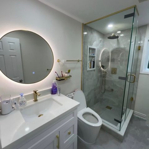 ORA Framed Round Back-Lit 700mm LED Mirror - Brushed Gold - Image 6