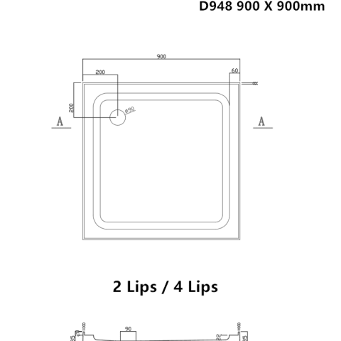 D948 shower tray 900x900