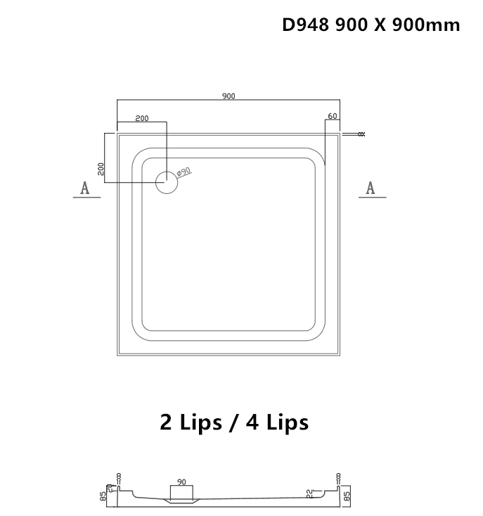 D948 shower tray 900x900