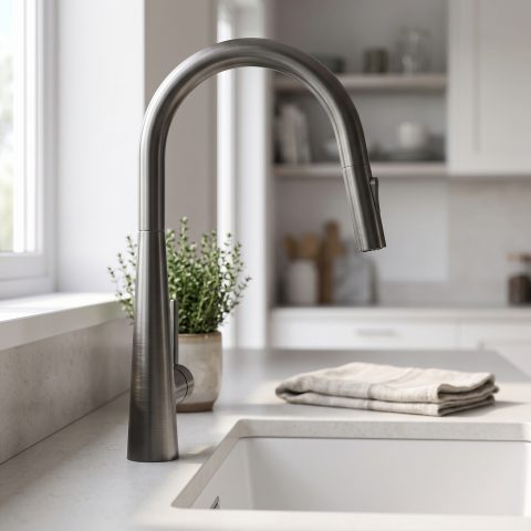 Modern Cone-Base Pull-Out Kitchen Mixer - Gun Metal - Image 2