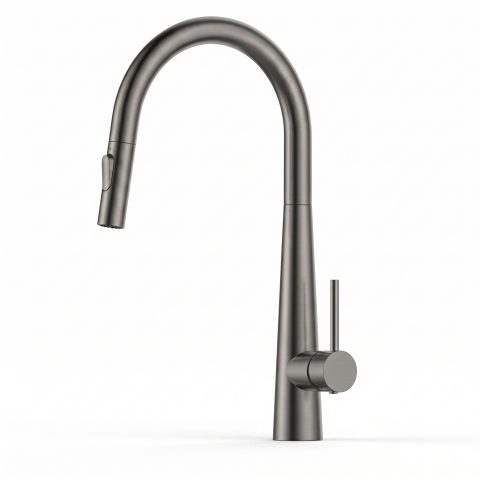 Modern Cone-Base Pull-Out Kitchen Mixer - Gun Metal - Image 1