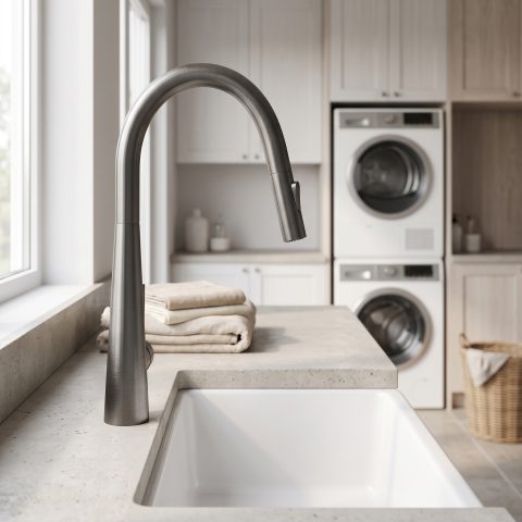 Modern Cone-Base Pull-Out Kitchen Mixer - Gun Metal - Image 3
