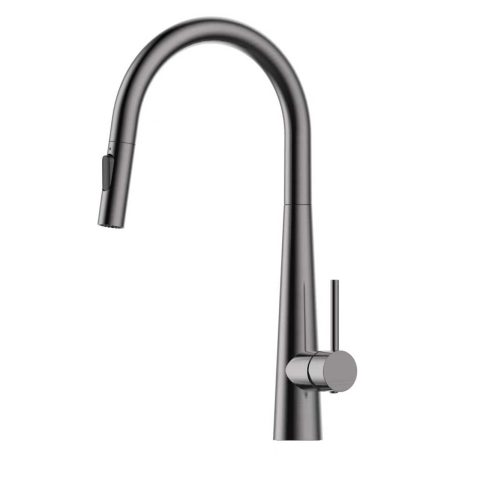Modern Cone-Base Pull-Out Kitchen Mixer - Gun Metal - Image 1