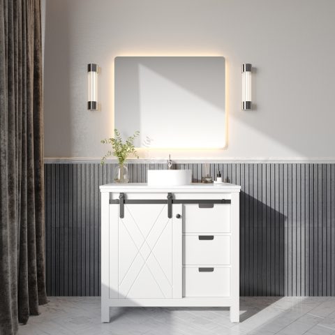 Barn Door 900mm Solid Wood Floor-Standing Vanity - Hampton Series - Matte White - Image 1