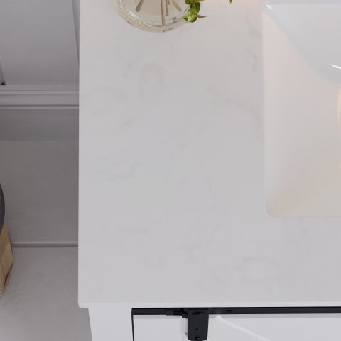 Barn Door 900mm Solid Wood Floor-Standing Vanity - Hampton Series - Matte White - Image 7