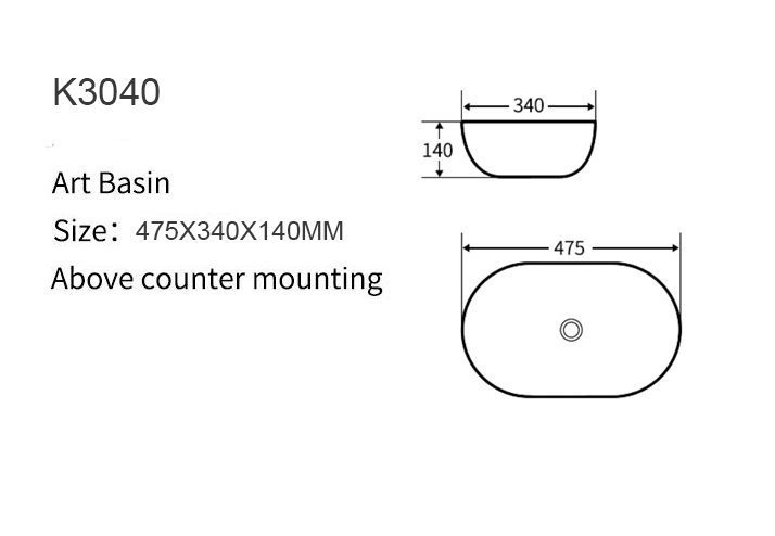 K3040 counter basin size