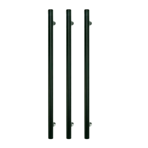 Vertical Heated Towel Rail 900mm (L) Three Round Rails Combo – Matte Black - Image 1