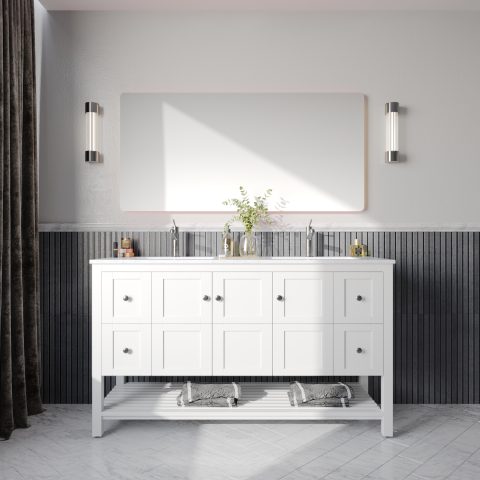 Winterfell 1500mm Solid Wood Floor-Standing Vanity – Hampton Collection – Matte White - Image 1