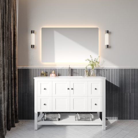 Winterfell 1200mm Solid Wood Floor-Standing Vanity – Hampton Collection – Matte White - Image 1