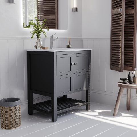 Winterfell 750mm Solid Wood Floor-Standing Vanity – Hampton Collection – Matte Black - Image 3