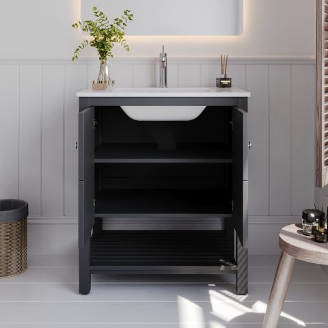 Winterfell 750mm Solid Wood Floor-Standing Vanity – Hampton Collection – Matte Black - Image 5