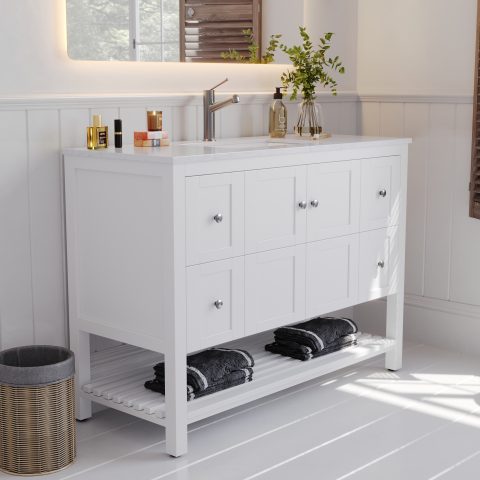 Winterfell 1200mm Solid Wood Floor-Standing Vanity – Hampton Collection – Matte White - Image 3