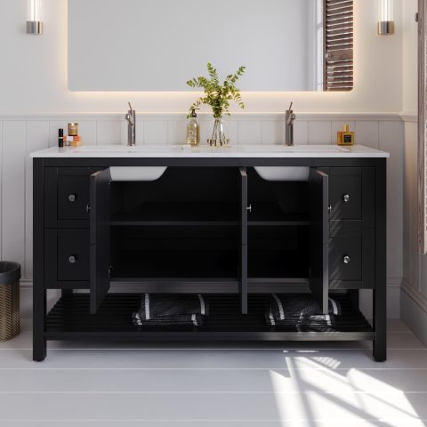 Winterfell 1500mm Solid Wood Floor-Standing Vanity – Hampton Collection – Matte Black - Image 6