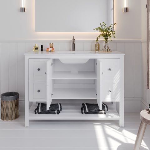 Winterfell 1200mm Solid Wood Floor-Standing Vanity – Hampton Collection – Matte White - Image 6