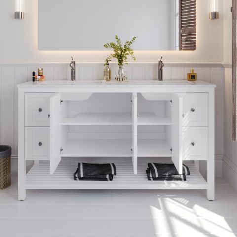 Winterfell 1500mm Solid Wood Floor-Standing Vanity – Hampton Collection – Matte White - Image 6