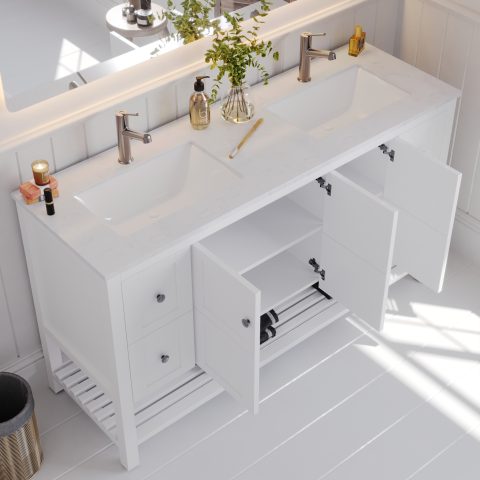 Winterfell 1500mm Solid Wood Floor-Standing Vanity – Hampton Collection – Matte White - Image 4