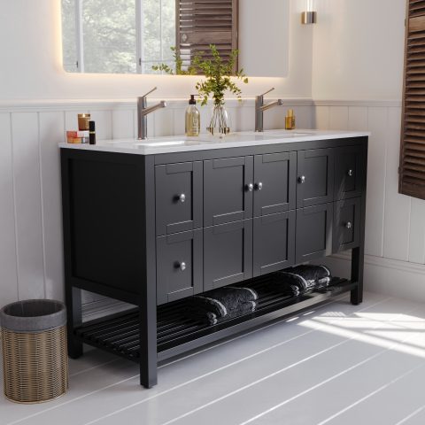 Winterfell 1500mm Solid Wood Floor-Standing Vanity – Hampton Collection – Matte Black - Image 3