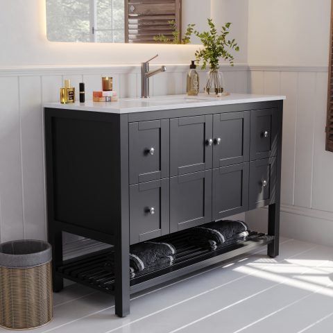 Winterfell 1200mm Solid Wood Floor-Standing Vanity – Hampton Collection – Matte Black - Image 3