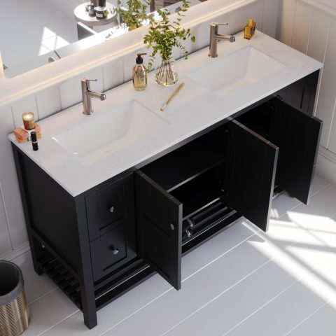Winterfell 1500mm Solid Wood Floor-Standing Vanity – Hampton Collection – Matte Black - Image 4