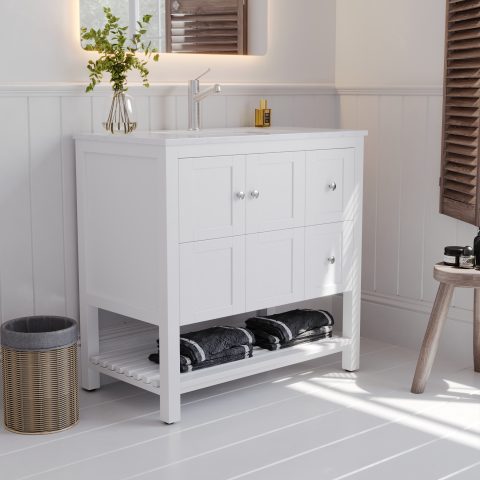 Winterfell 900mm Solid Wood Floor-Standing Vanity – Hampton Collection – Matte White - Image 3