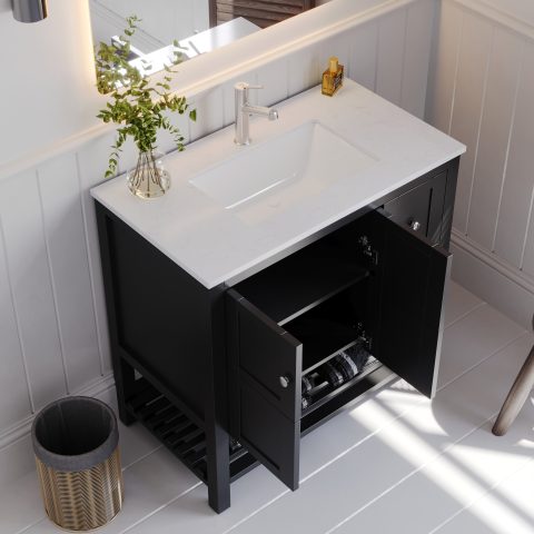 Winterfell 900mm Solid Wood Floor-Standing Vanity – Hampton Collection – Matte Black - Image 4