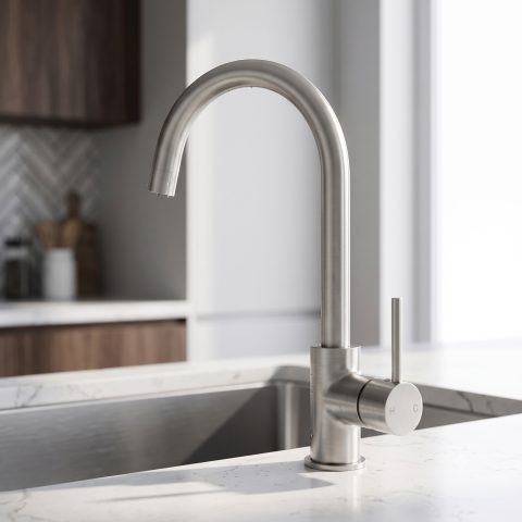 Modern Pin Lever Gooseneck Mixer - Brushed Nickel (Kitchen/Laundry) - Image 2
