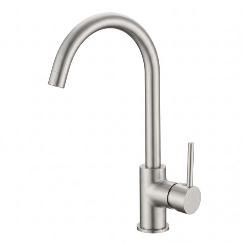 Modern Pin Lever Gooseneck Mixer - Brushed Nickel (Kitchen/Laundry) - Image 1