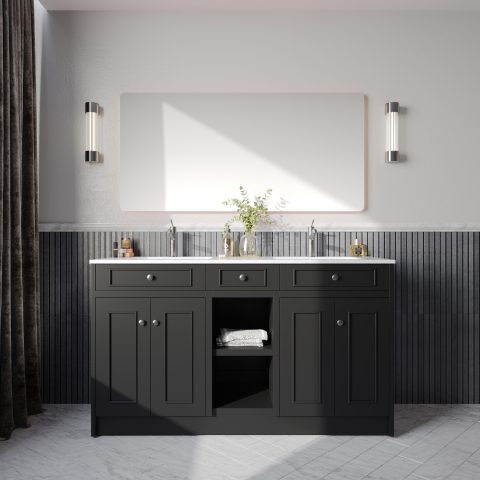 Caroline 1500mm Solid Wood Floor-Standing Vanity – Hampton Collection – Matte Black