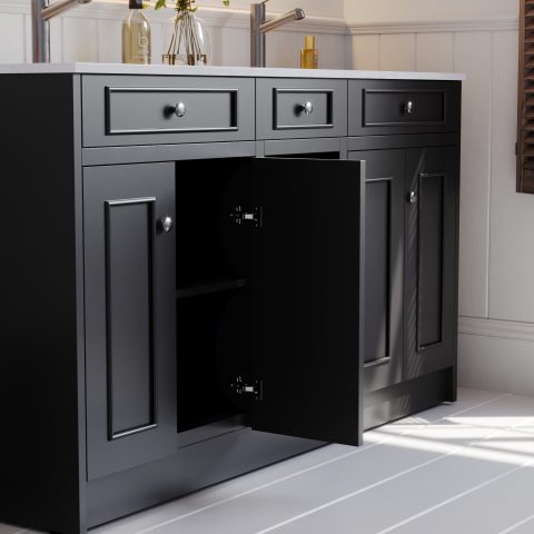 Caroline 1500mm Solid Wood Floor-Standing Vanity – Hampton Collection – Matte Black - Image 4