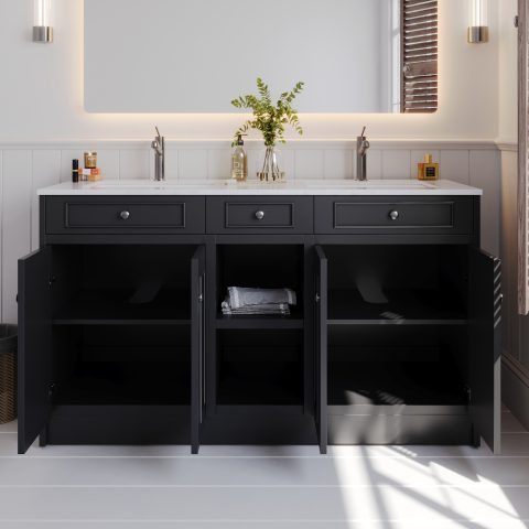 Caroline 1500mm Solid Wood Floor-Standing Vanity – Hampton Collection – Matte Black - Image 5