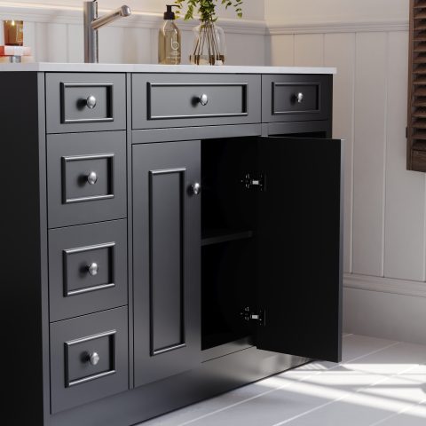 Caroline 1200mm Solid Wood Floor-Standing Vanity – Hampton Collection – Matte Black - Image 3