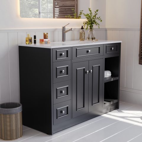 Caroline 1200mm Solid Wood Floor-Standing Vanity – Hampton Collection – Matte Black - Image 4