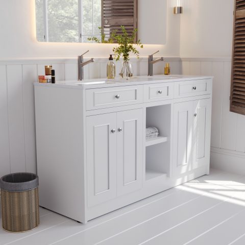 Caroline 1500mm Solid Wood Floor-Standing Vanity – Hampton Collection – Matte White - Image 3