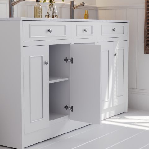 Caroline 1500mm Solid Wood Floor-Standing Vanity – Hampton Collection – Matte White - Image 4