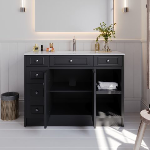 Caroline 1200mm Solid Wood Floor-Standing Vanity – Hampton Collection – Matte Black - Image 5