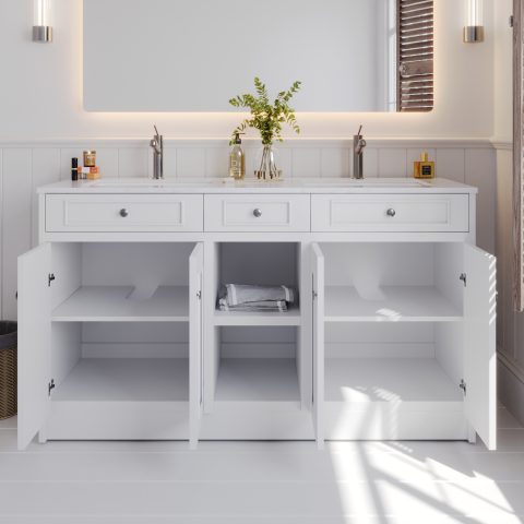 Caroline 1500mm Solid Wood Floor-Standing Vanity – Hampton Collection – Matte White - Image 5