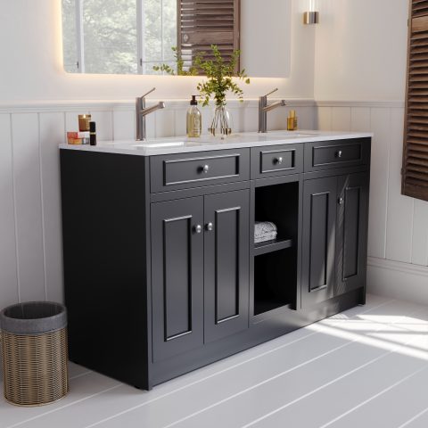 Caroline 1500mm Solid Wood Floor-Standing Vanity – Hampton Collection – Matte Black - Image 3