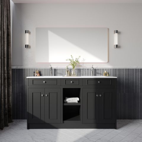 Caroline 1500mm Solid Wood Floor-Standing Vanity - Hampton Collection - Matte Black - Image 1