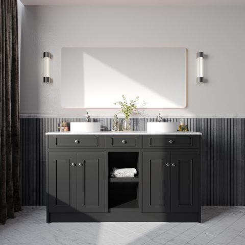 Caroline 1500mm Solid Wood Floor-Standing Vanity - Hampton Collection - Matte Black - Image 2