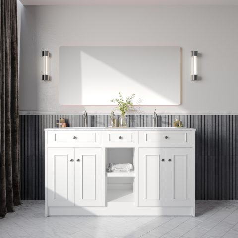 Caroline 1500mm Solid Wood Floor-Standing Vanity – Hampton Collection – Matte White - Image 1