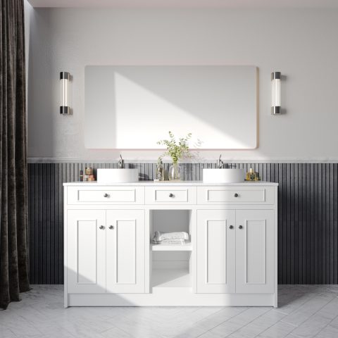 Caroline 1500mm Solid Wood Floor-Standing Vanity – Hampton Collection – Matte White - Image 2