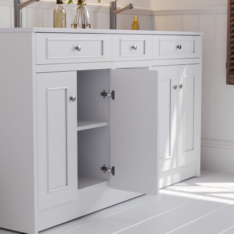 Caroline 1500mm Solid Wood Floor-Standing Vanity – Hampton Collection – Matte White - Image 4