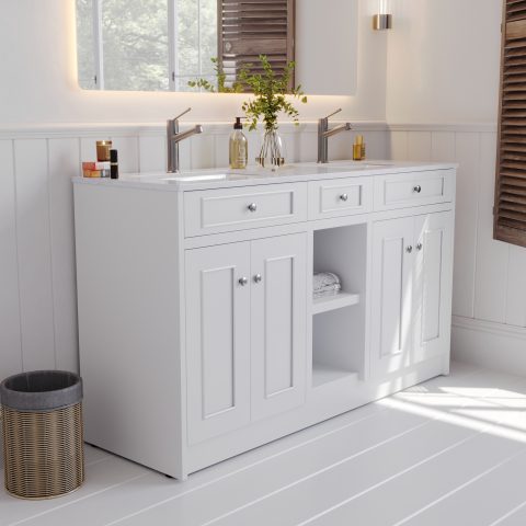 Caroline 1500mm Solid Wood Floor-Standing Vanity – Hampton Collection – Matte White - Image 3