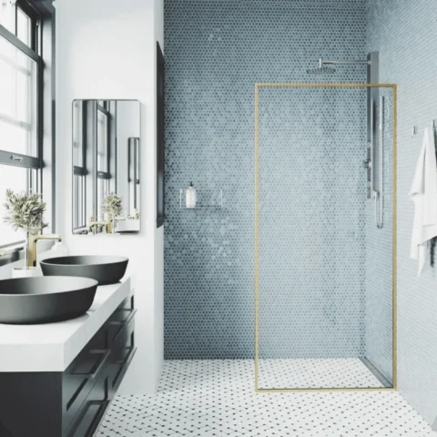 Walk In 900wx1950hmm Shower Glass with Four Brushed Gold Channels - Image 4