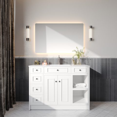 Caroline 1200mm Solid Wood Floor-Standing Vanity – Hampton Collection – Matte White - Image 1